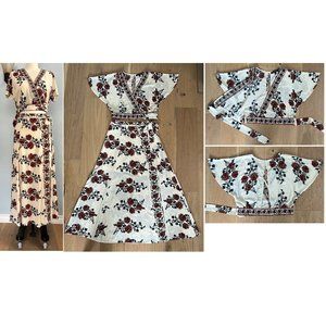 JEALOUS TOMATO Dolman Sleeve V-Neck Front Wrap Crop Blouse Floral Top - Medium